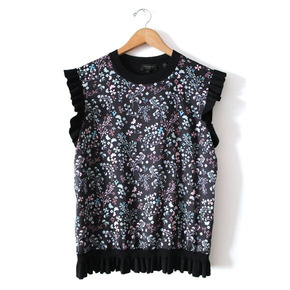 Ted Baker Letino Hazel-Print Contrast Top / Ted 3 / US 8 / Black Sleeveless - Picture 5 of 11